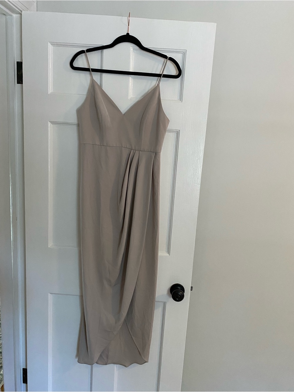 Shona Joy Taupe Spaghetti-Strap Midi Dress